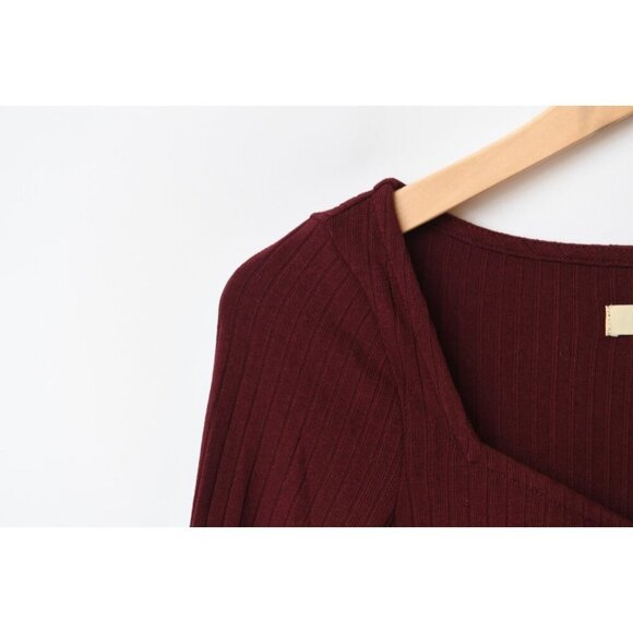 Madewell Long Sleeve Square Neck Baby Doll Top Sz 6 Burgundy Wine Color NEW - Picture 7 of 13